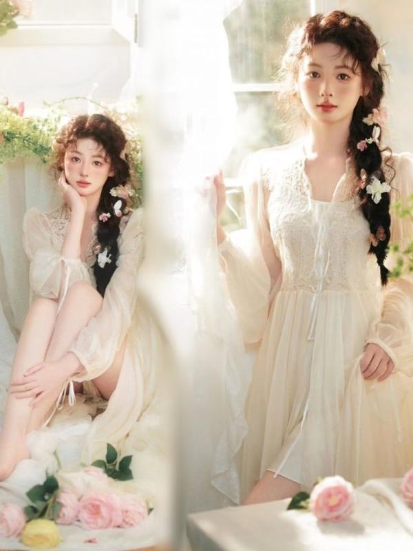 Photography Online - สตูดิโอถ่ายภาพศิลปะ กระโปรงลูกไม้วินเทจ สวยงาม ดูดีแบบภาพยนตร์ ชุดแสดงบนเวที ผ้าโพลีเอสเตอร์